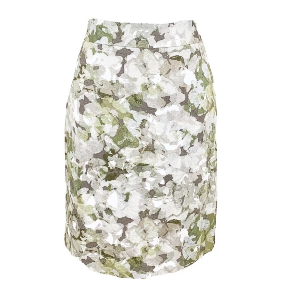 Abstract Watercolor Print Linen Pencil Skirt